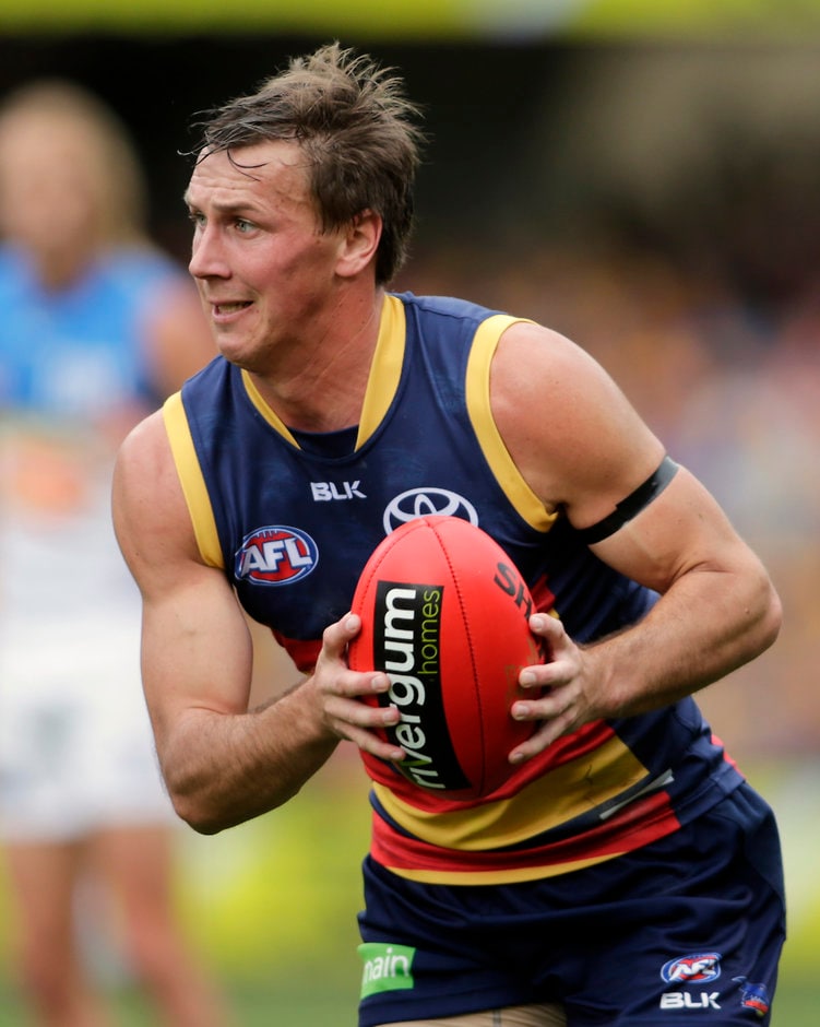 AFL 2015 Rd 17 - Adelaide v Gold Coast ADELAIDE, AUSTRALIA - JULY 25: Brodie Martin of the Crows during the 2015 AFL round 17 match between the Adelaide Crows and the Gold Coast Suns at Adelaide Oval, Adelaide, Australia on July 25, 2015. (Photo by AFL Media)